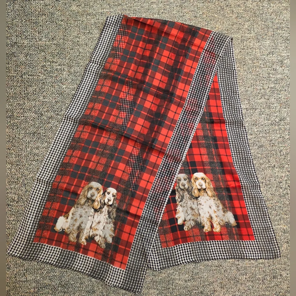 Bloomingdale's Cocker Spaniels Plaid Oblong Silk Scarf